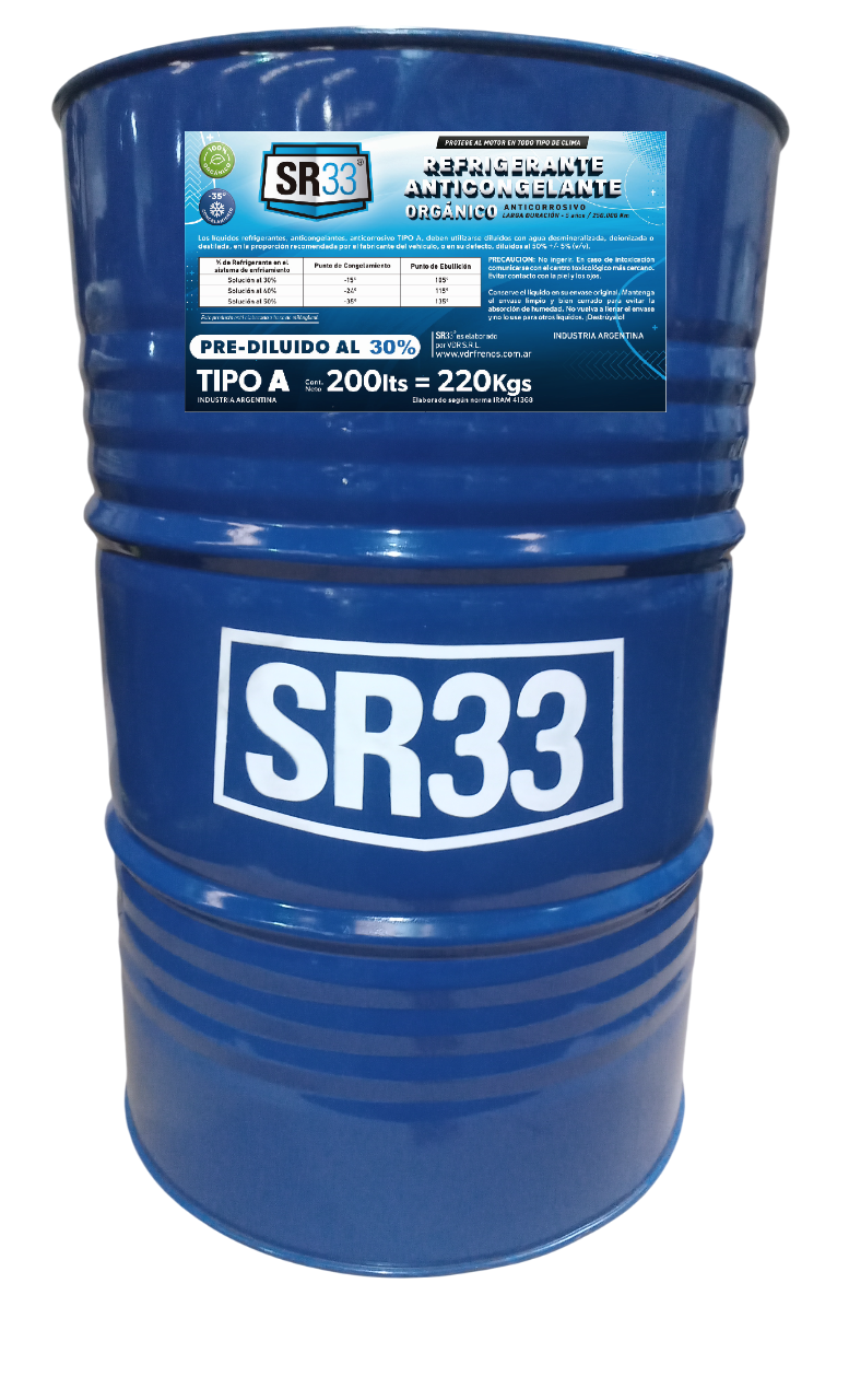 ANTICONGELANTE REFRIGERANTE PRE-DILUIDO AL 30% - TAMBOR 200 LITROS