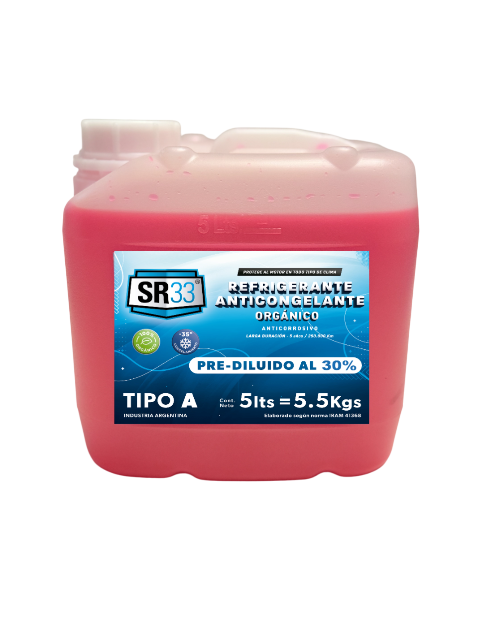 ANTICONGELANTE REFRIGERANTE PRE-DILUIDO AL 30% BIDON 5 LITROS