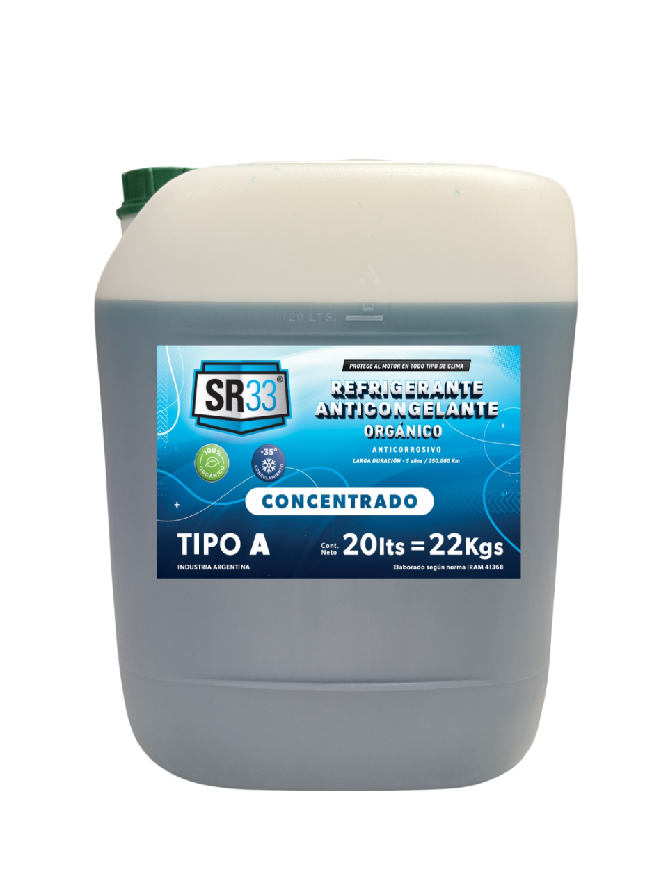 ANTICONGELANTE REFRIGERANTE ORGANICO VERDE BIDON 20 LITROS