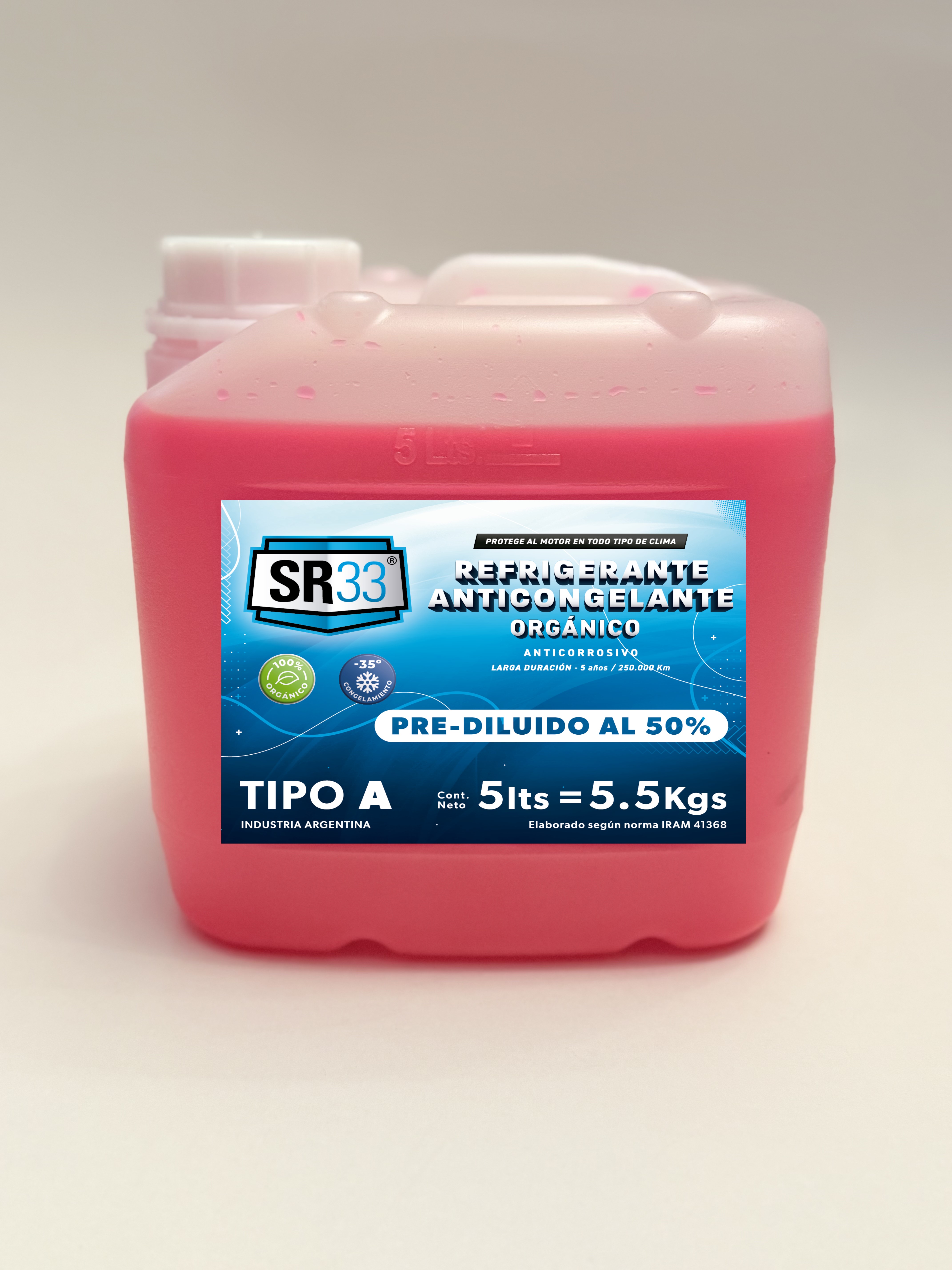 ANTICONGELANTE REFRIGERANTE PRE-DILUIDO AL 50% - BIDON 5 LITROS