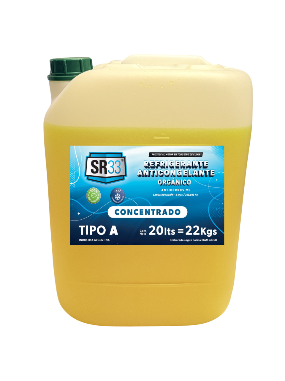 ANTICONGELANTE REFRIGERANTE ORGANICO AMARILLO BIDON 20 LITROS