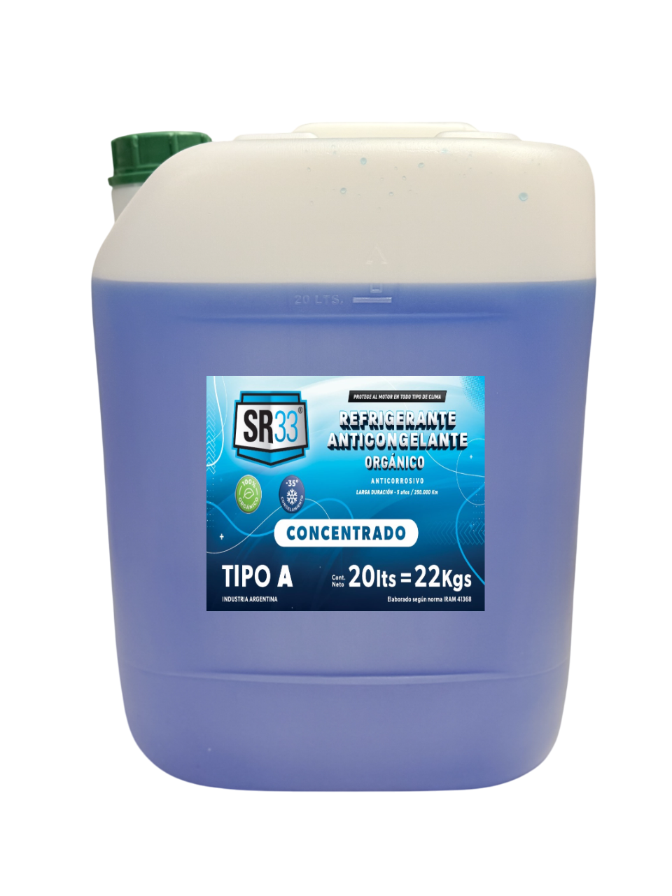 ANTICONGELANTE REFRIGERANTE ORGANICO AZUL BIDON 20 LITROS